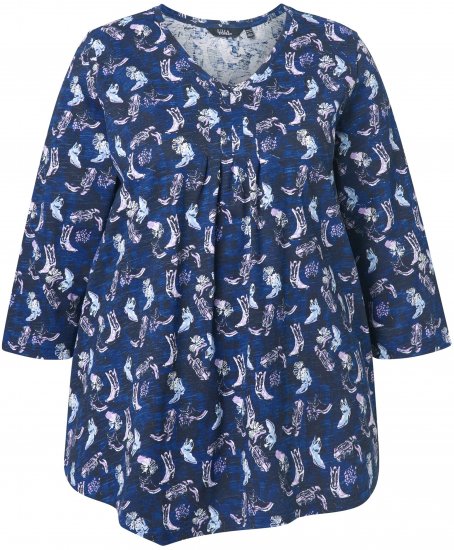 Ulla Popken Asymmetric Cowboy Boot Print Tee Dark Blue - Bedruckte T-shirts für damen - 