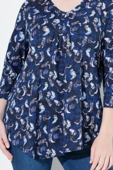Ulla Popken Asymmetric Cowboy Boot Print Tee Dark Blue - Bedruckte T-shirts für damen - Bedruckte Shirts für Damen