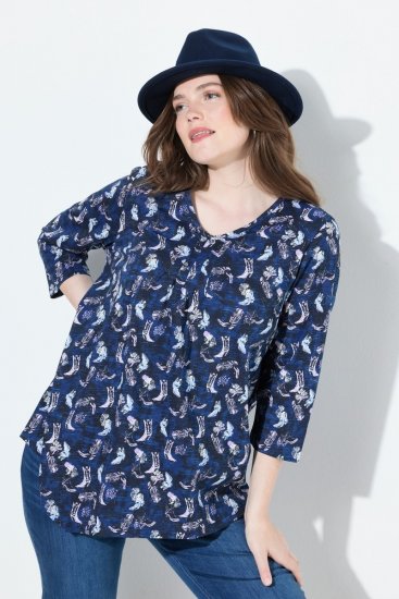 Ulla Popken Asymmetric Cowboy Boot Print Tee Dark Blue - Bedruckte T-shirts für damen - Bedruckte Shirts für Damen