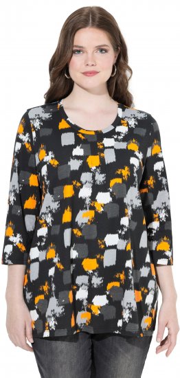 Ulla Popken Graphic Print 3/4 Sleeve Tee Black - Bedruckte T-shirts für damen - 