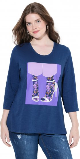 Ulla Popken Fashion Graphic T-Shirt Dark Blue - Bedruckte T-shirts für damen - 