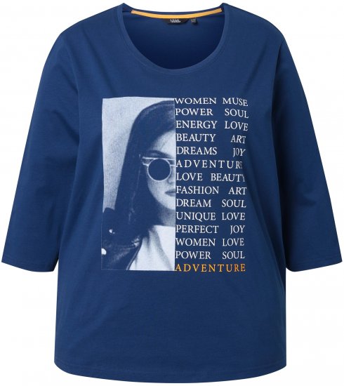 Ulla Popken Inspirational Graphic Lettering 3/4 Sleeve Tee Dark Blue - Bedruckte T-shirts für damen - 