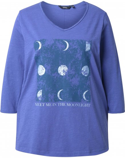 Ulla Popken Meet Me In The Moonlight 3/4 Sleeve Graphic Tee Atlantic Blue - Bedruckte T-shirts für damen - 