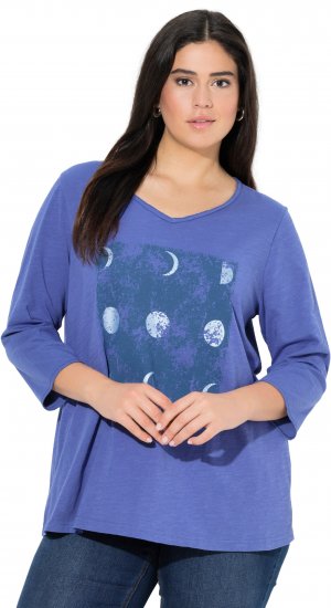 Ulla Popken Meet Me In The Moonlight 3/4 Sleeve Graphic Tee Atlantic Blue - Bedruckte T-shirts für damen - 