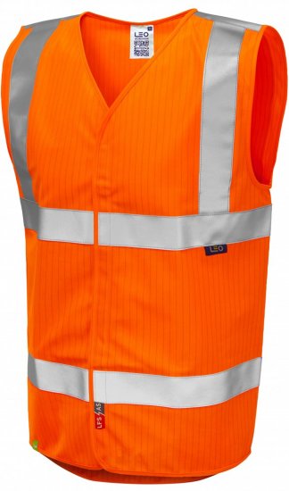 Leo Workwear Clifton Anti-static Waistcoat Hi-Vis Orange - Hi-Vis westen für männer - Hi-Vis Westen für Männer große Größen