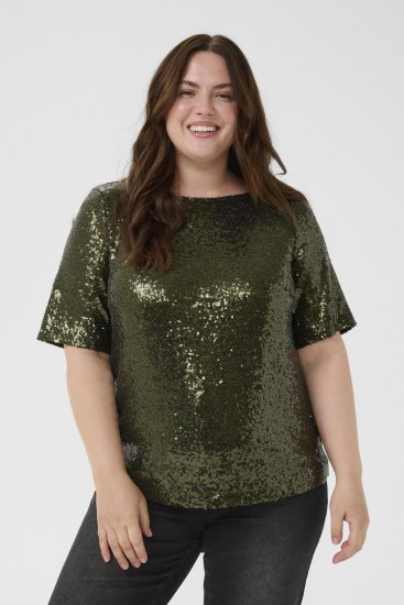 Kaffe Curve Mirana Sequin Blouse Ivy Green - Kaffe Curve - 