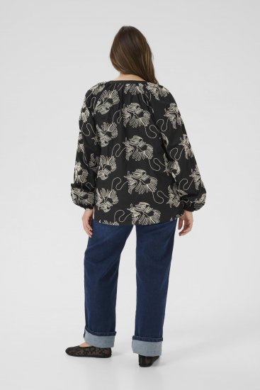 Kaffe Curve Kimmie Blouse Black Chalk Embroidery - Blusen - 