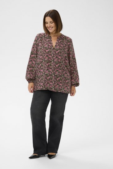 Kaffe Curve Belle Blouse Pink Black Graphic Flower - Blusen - 