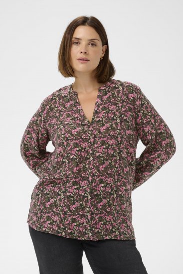 Kaffe Curve Belle Blouse Pink Black Graphic Flower - Blusen - 