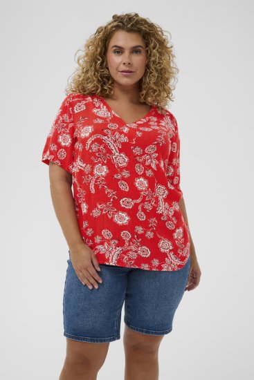 Kaffe Curve Ami Short Sleeve Blouse Printed Poppy Red - Blusen & Tuniken - 