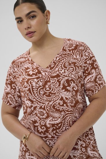Kaffe Curve Ami Short Sleeve Blouse Printed Henna Brown - Blusen & Tuniken - 