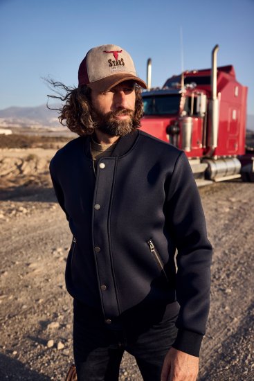 JP1880 College Jacket Scuba Fabric with Zipper Navy - Herren jacken - Herren Jacken in großen Größen