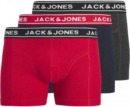 Jack & Jones Hector Solid Trunks 3-Pack Navy/Red/Grey - Boxershorts - Herren Boxershorts Große Größen 