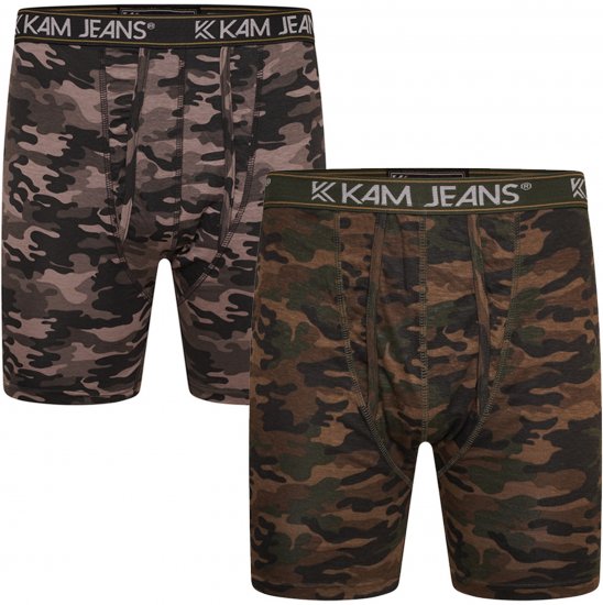 Kam Jeans 813 Camo Print Boxers Charcoal Khaki - Boxershorts - Herren Boxershorts Große Größen 