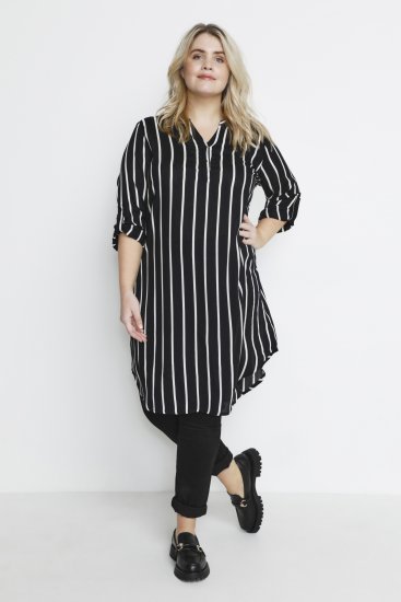 Kaffe Curve Milana Shirt Kleid Schwarz / Chalk Streifen - Kleider - 