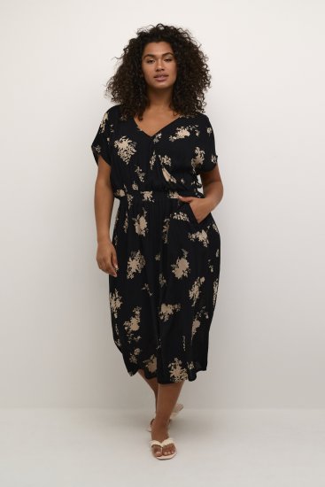 Kaffe Curve Jenna Kleid Schwarz/Brown Flower Print - Kleider - 