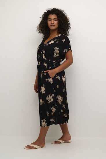 Kaffe Curve Jenna Kleid Schwarz/Brown Flower Print - Kleider - 