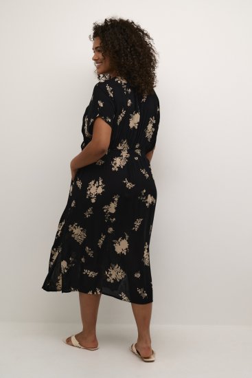 Kaffe Curve Jenna Kleid Schwarz/Brown Flower Print - Kleider - 