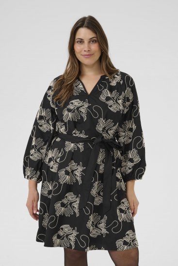 Kaffe Curve Kimmie Dress Black Chalk Embroidery - Midikleider - 