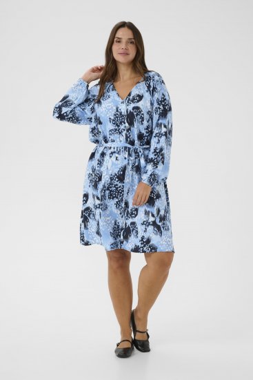 Kaffe Curve Aliana Dress Blue Flower Animal - Midikleider - 