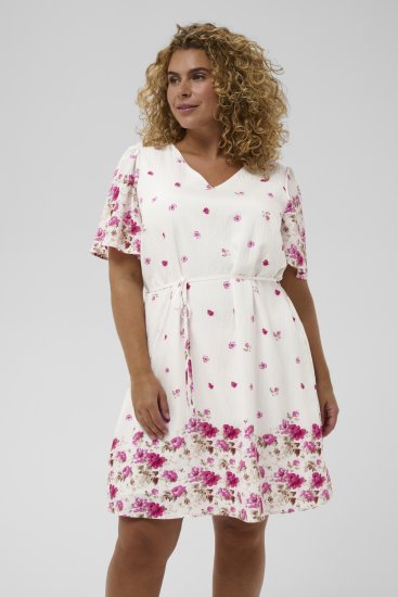 Kaffe Curve Rosa Mini Dress White Rose Border Flower - Minikleider - 