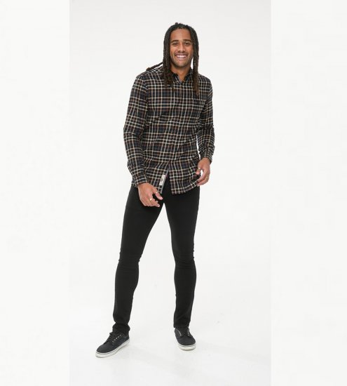 D555 Destin Checked Long Sleeve Shirt Black/Tan Check - Langärmlige hemden - 