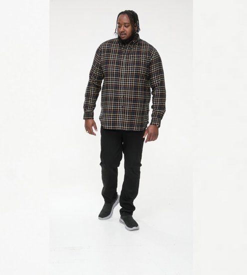 D555 Destin Checked Long Sleeve Shirt Black/Tan Check - Langärmlige hemden - 