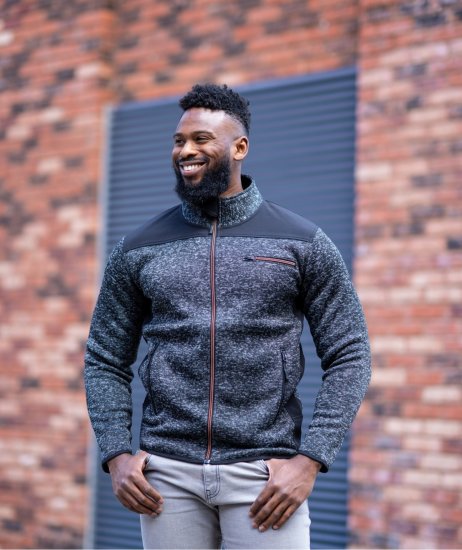 Kam jeans KV133 Twisted Marl Fleece Jacket Black - Herren jacken - Herren Jacken in großen Größen
