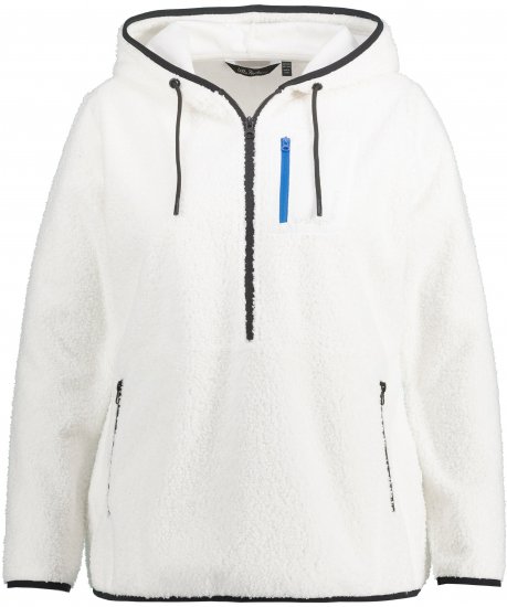 Ulla Popken Teddy Fleece Partial Zip Hoodie Snow White - Hoodies & Sweatshirts - 