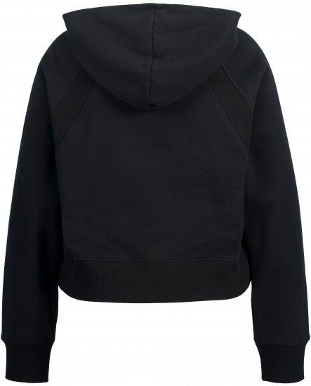 Ulla Popken Ribbed Inset Zip Collar Hoodie Black - Hoodies & Sweatshirts - 