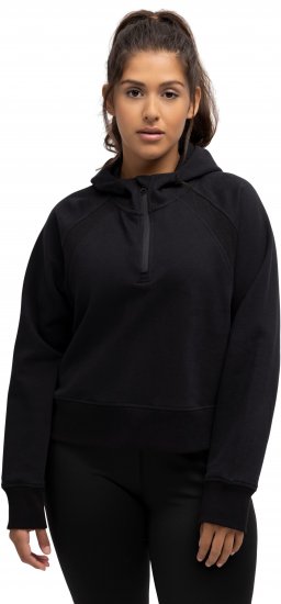 Ulla Popken Ribbed Inset Zip Collar Hoodie Black - Hoodies & Sweatshirts - 