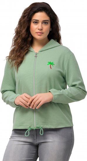 Ulla Popken Drawstring Hem Zip-Up Hoodie Light Green - Hoodies & Sweatshirts - 