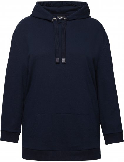 Ulla Popken Back Print Kangaroo Pocket Hoodie Navy - Hoodies & Sweatshirts - 