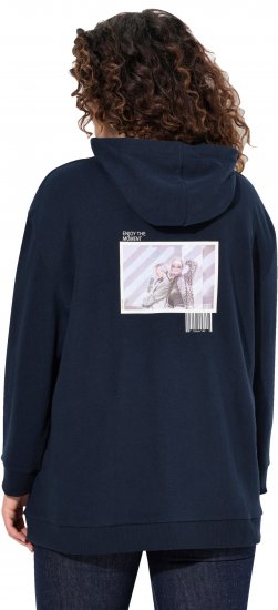 Ulla Popken Back Print Kangaroo Pocket Hoodie Navy - Hoodies & Sweatshirts - 