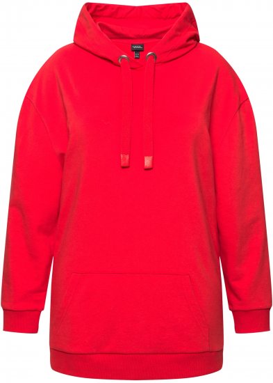 Ulla Popken Back Print Kangaroo Pocket Hoodie Hibiscus Red - Hoodies & Sweatshirts - 