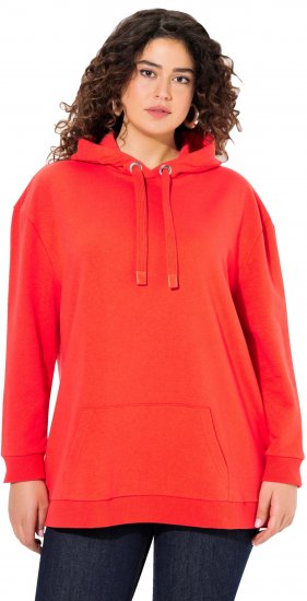 Ulla Popken Back Print Kangaroo Pocket Hoodie Hibiscus Red - Hoodies & Sweatshirts - 