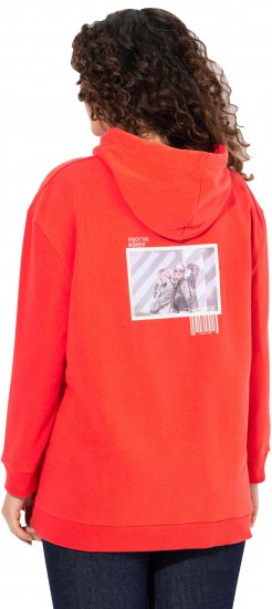 Ulla Popken Back Print Kangaroo Pocket Hoodie Hibiscus Red - Hoodies & Sweatshirts - 