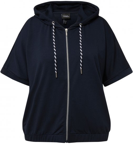 Ulla Popken Short Sleeve Zip-Up Hoodie Navy - Hoodies & Sweatshirts - 