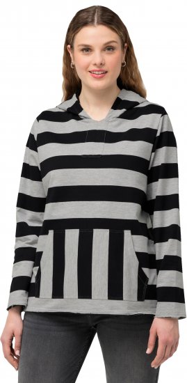 Ulla Popken Mixed Stripe Long Sleeve Hoodie Black - Hoodies & Sweatshirts - 
