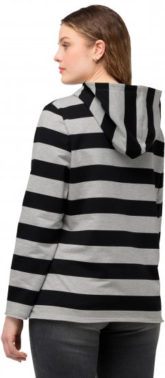 Ulla Popken Mixed Stripe Long Sleeve Hoodie Black - Hoodies & Sweatshirts - 