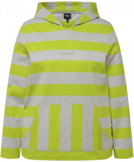 Ulla Popken Mixed Stripe Long Sleeve Hoodie Apple Green - Hoodies & Sweatshirts - 