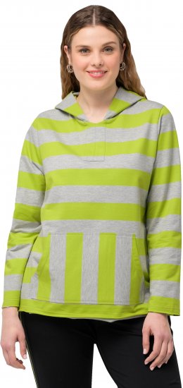 Ulla Popken Mixed Stripe Long Sleeve Hoodie Apple Green - Hoodies & Sweatshirts - 