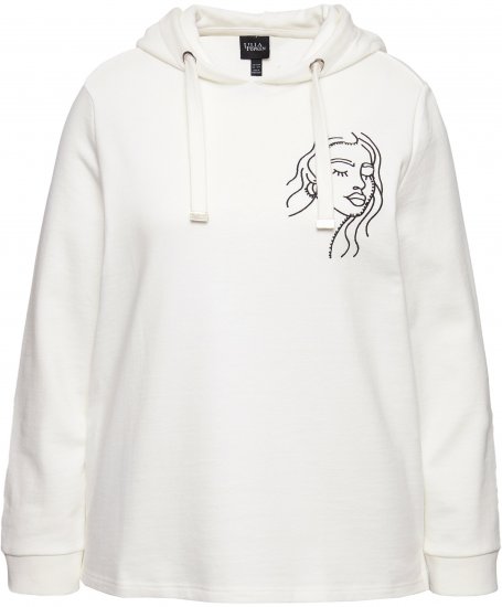 Ulla Popken Face Graphic Long Sleeve Hoodie Off-White - Hoodies & Sweatshirts - 