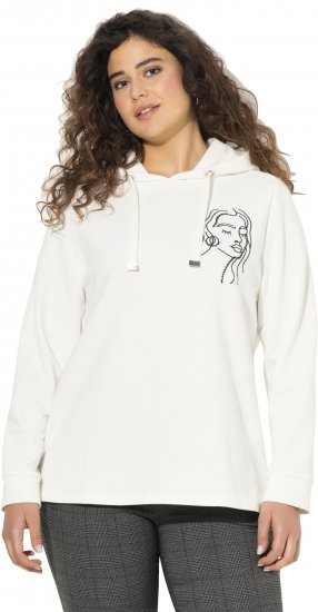 Ulla Popken Face Graphic Long Sleeve Hoodie Off-White - Hoodies & Sweatshirts - 