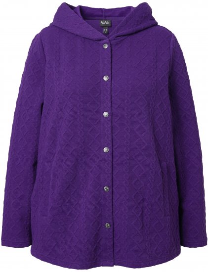 Ulla Popken Cable Knit Long Sleeve Hoodie Deep Violet - Hoodies & Sweatshirts - 