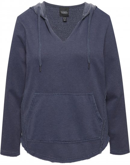 Ulla Popken Open Edged Long Sleeve V-Neck Hoodie Navy - Hoodies & Sweatshirts - 