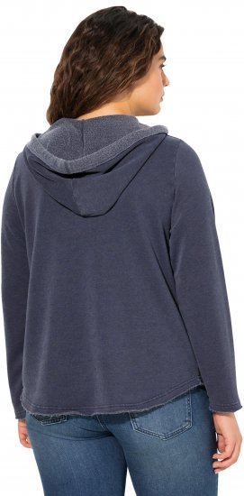 Ulla Popken Open Edged Long Sleeve V-Neck Hoodie Navy - Hoodies & Sweatshirts - 