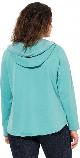 Ulla Popken Open Edged Long Sleeve V-Neck Hoodie Mint Green - Hoodies & Sweatshirts - 