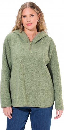 Ulla Popken Teddy Plush Long Sleeve Hoodie Sage Green - Hoodies & Sweatshirts - 