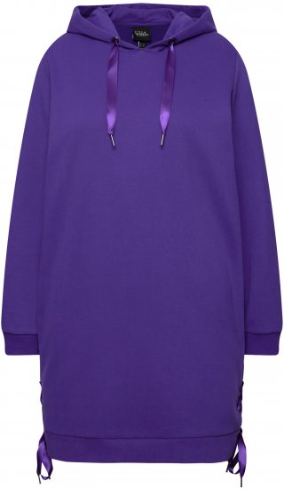Ulla Popken Longline Lace Up Hoodie Purple - Hoodies & Sweatshirts - 